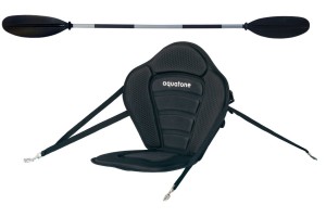 Zestaw kajakowy: siedzisko i wiosło kajakowe prawdziwe