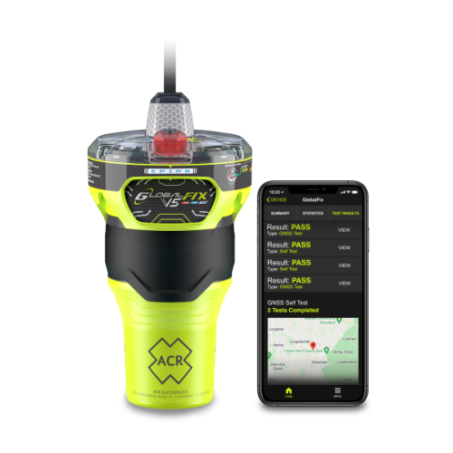 Radiopława EPIRB ACR GlobalFix V5 RLS/AIS Cat. II (RLB-44) - widok z aplikacją mobilną