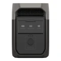 Tylny panel DELTA 3 – klapka z wejściami: solar/car input, extra battery port, AC charge; poniżej gniazdo 12 V z przełącznikiem DC on/off