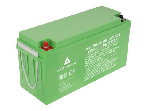 AZO Digital LiFePO4 24V 100Ah (LP24-100) — akumulator 2,56 kWh z BMS 150A, Bluetooth i matą grzewczą, widok ogólny produktu