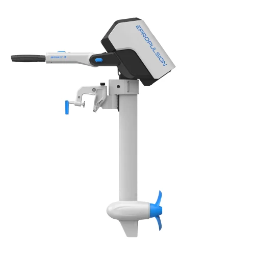 Silnik elektryczny ePropulsion Spirit 2 zaburtowy 2 kW widok z lewej strony z mocowaniem do pawęży