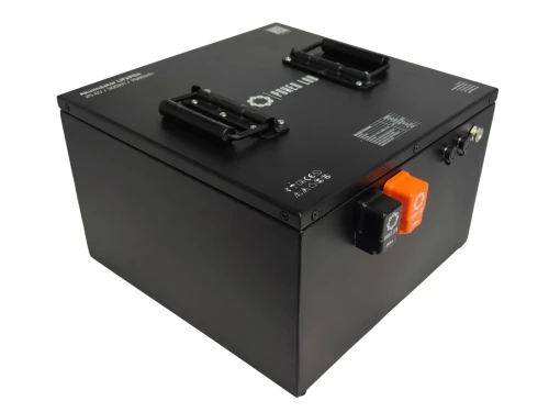 Akumulator LiFePO4 Power LAB 25,6V 300Ah czarna metalowa obudowa uchwyty transportowe widok z góry na bo