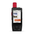 Garmin GPSMAP H1i Plus inReach – widok z przodu, ekran wiadomości satelitarnych i funkcja SOS