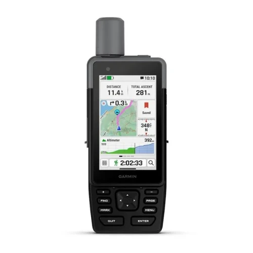 Garmin GPSMAP H1 – widok z przodu, ekran statystyk trasy (dystans i przewyższenie)
