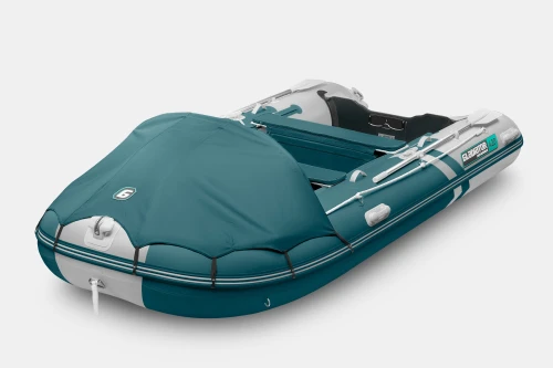 ponton Gladiator Active C420 AL morski biały z markizą i aluminiową podłogą widok z przodu pod kątem