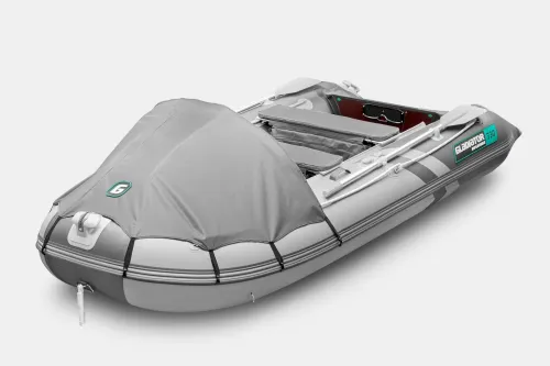 Ponton Gladiator Active C330 AD szary - jasnoszary – widok z przodu z markizą dziobową