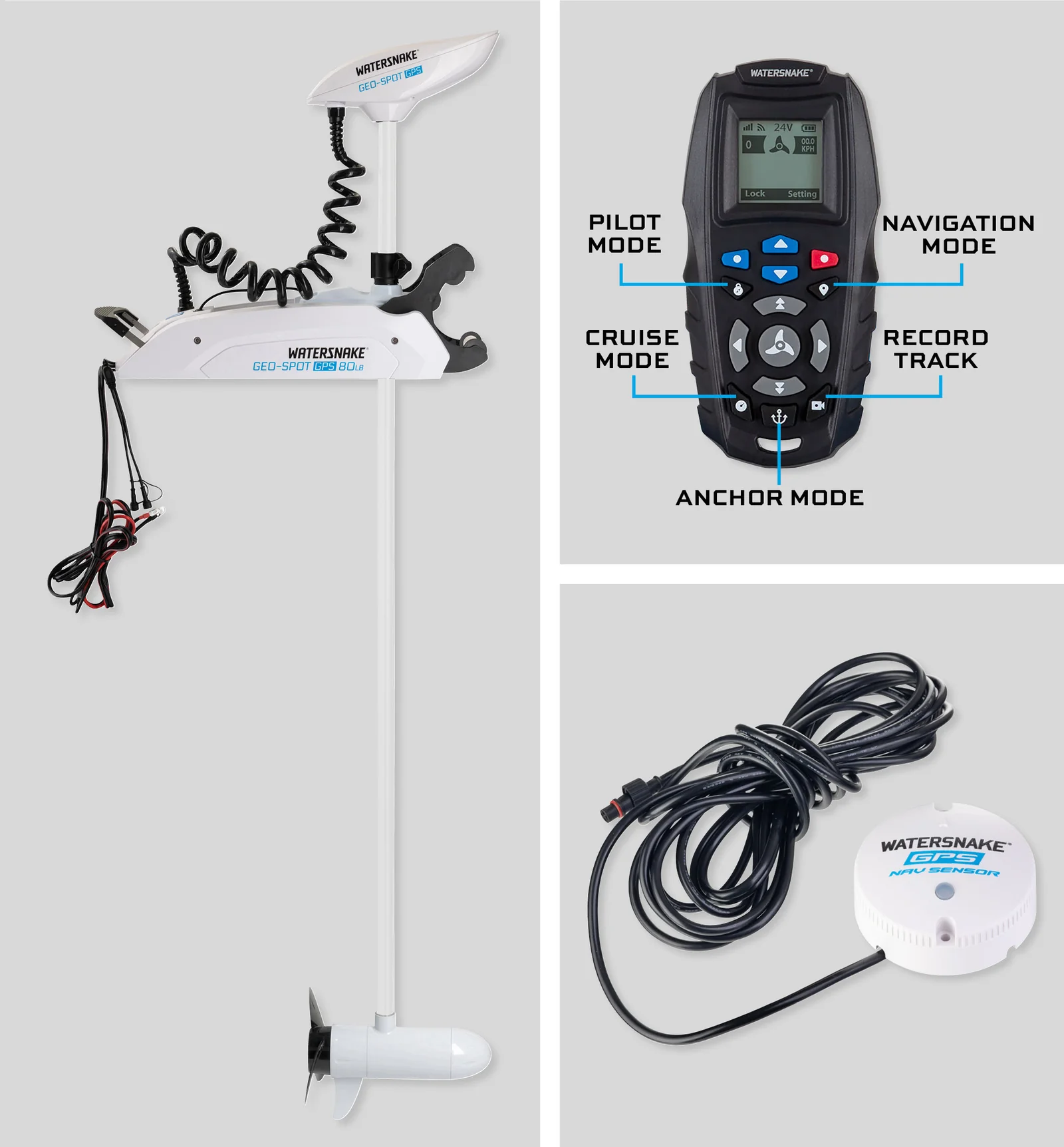 Dziobowy silnik elektryczny Watersnake Geo-Spot GPS 80lbs - cechy silnika